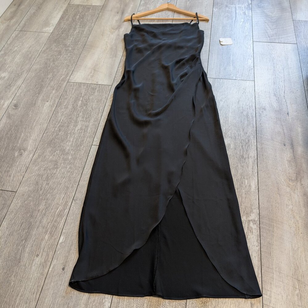 Altar’d State Black Satin Cowl Neck Ruched Maxi Dress S Bias Cut Whimsigoth NWT - Picture 9 of 14